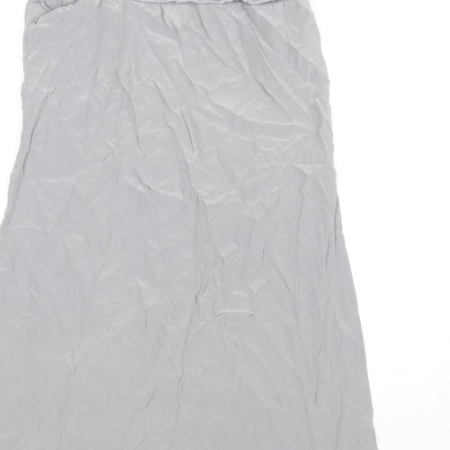 Hush Womens Grey Silk Slip Dress Size M V-Neck Pullover - Lace Trim