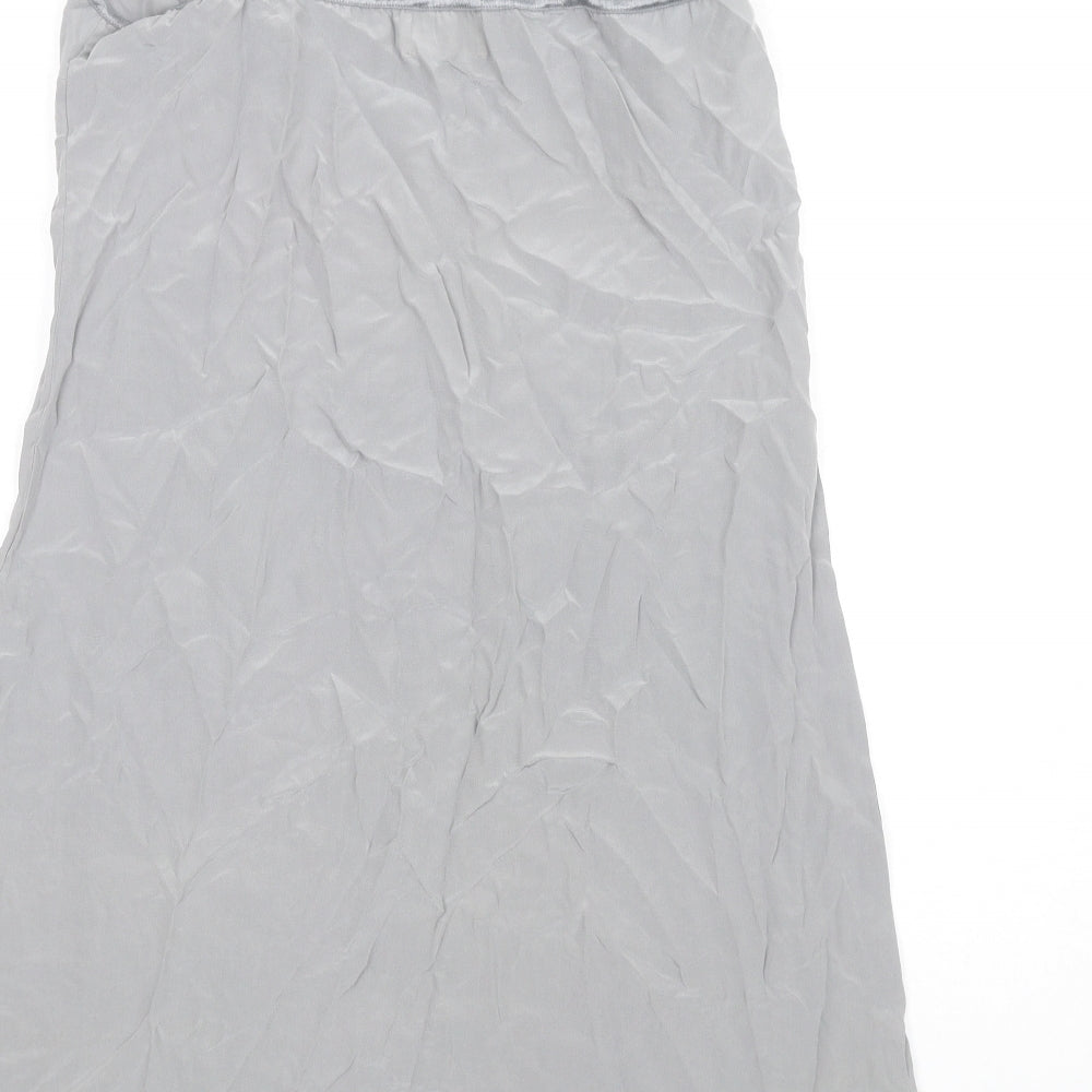 Hush Womens Grey Silk Slip Dress Size M V-Neck Pullover - Lace Trim
