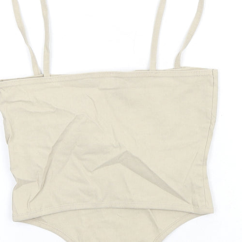 PRETTYLITTLETHING Womens Beige Viscose Camisole T-Shirt Size 6 Square Neck