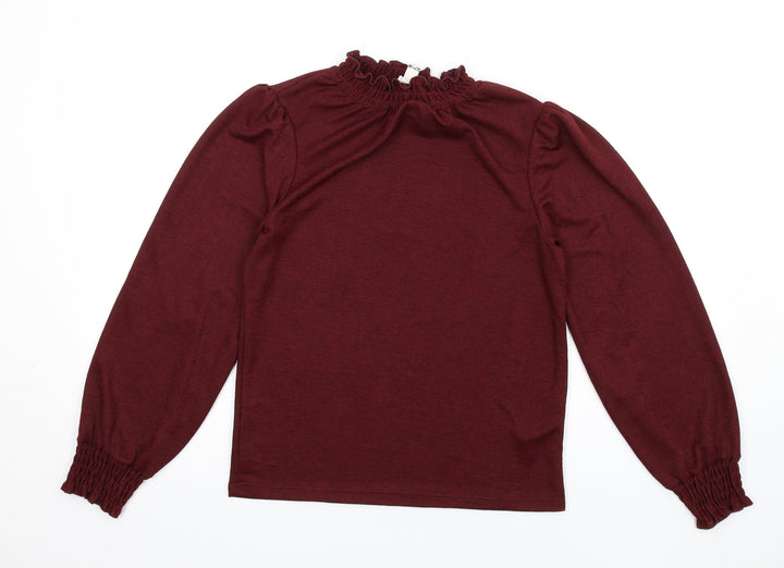 River Island Womens Red Polyester Basic T-Shirt Size 6 Mock Neck