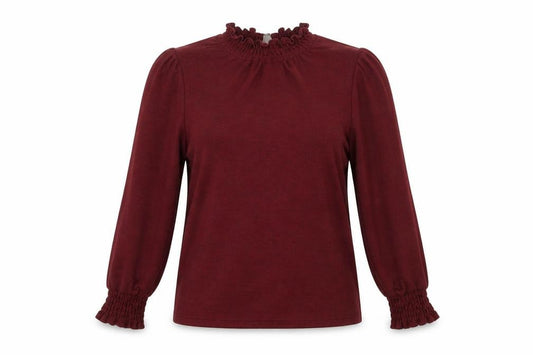 Front view of River Island women’s red polyester basic t-shirt, size UK 6, mock neck