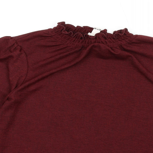 River Island Womens Red Polyester Basic T-Shirt Size 6 Mock Neck
