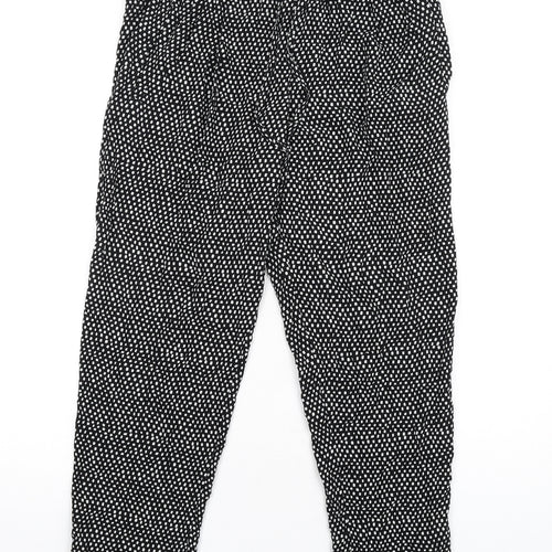 Marks and Spencer Womens Black Geometric Viscose Trousers Size 8 L28 in Regular Drawstring