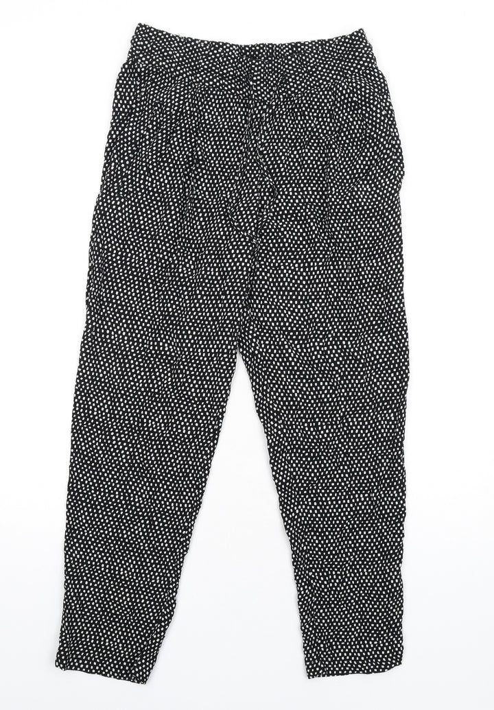 Marks and Spencer Womens Black Geometric Viscose Trousers Size 8 L28 in Regular Drawstring