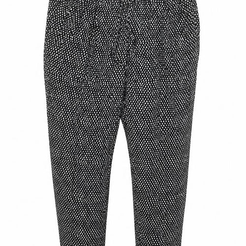 Marks and Spencer Womens Black Geometric Viscose Trousers Size 8 L28 in Regular Drawstring