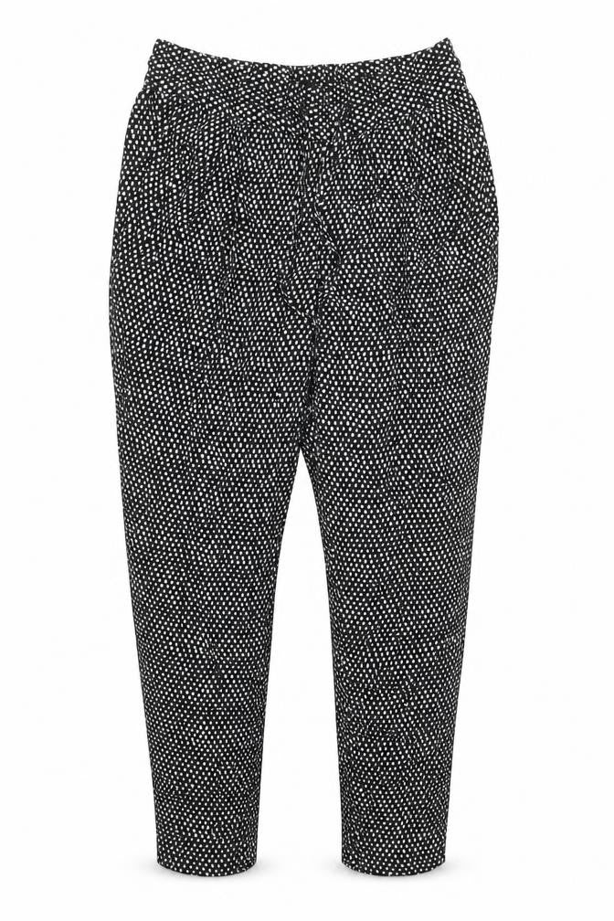 Marks and Spencer Womens Black Geometric Viscose Trousers Size 8 L28 in Regular Drawstring