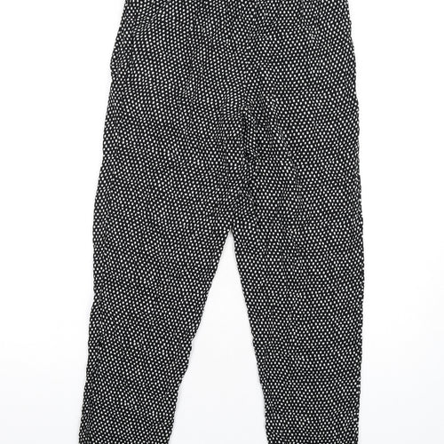 Marks and Spencer Womens Black Geometric Viscose Trousers Size 8 L28 in Regular Drawstring
