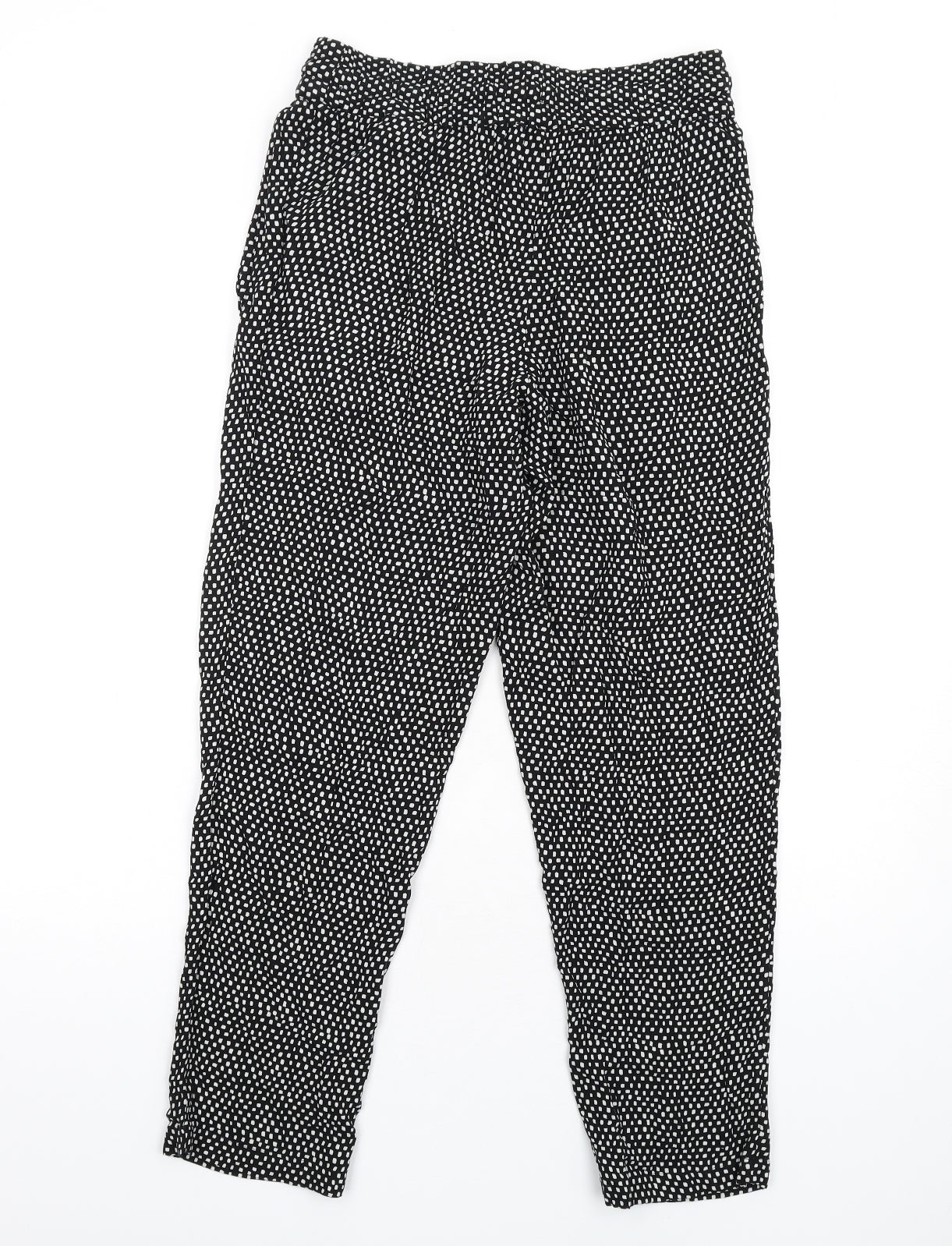 Marks and Spencer Womens Black Geometric Viscose Trousers Size 8 L28 in Regular Drawstring