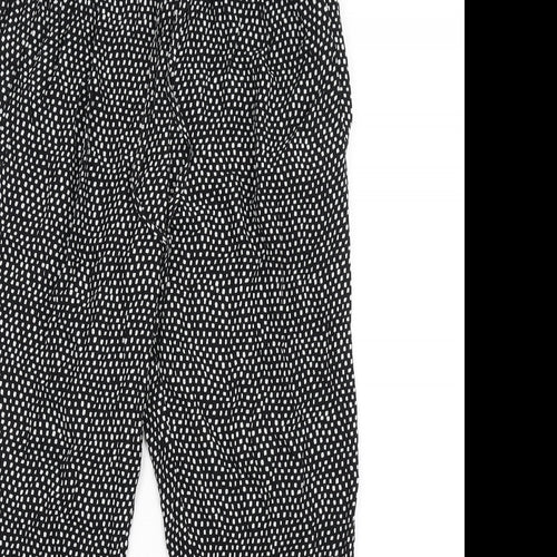 Marks and Spencer Womens Black Geometric Viscose Trousers Size 8 L28 in Regular Drawstring