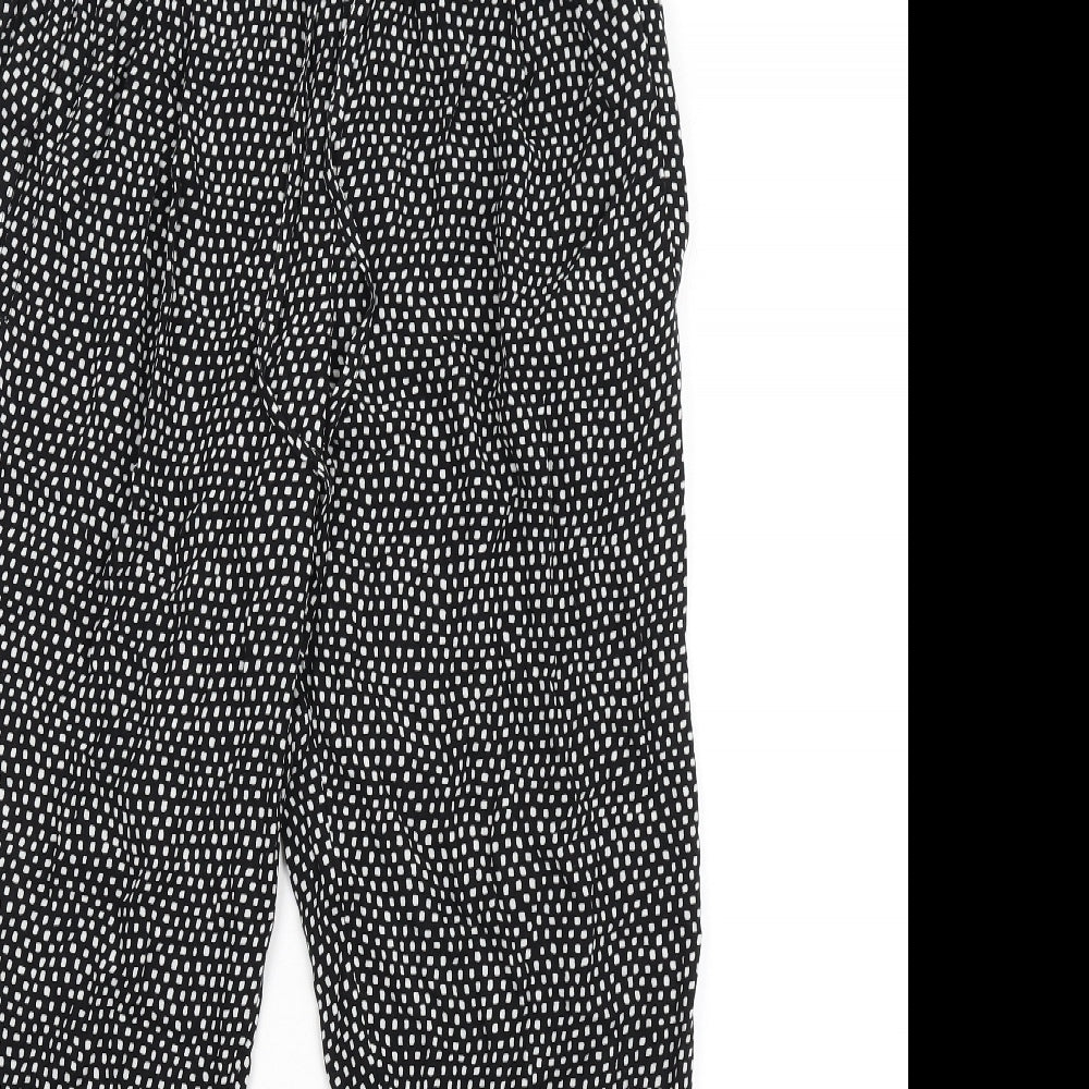Marks and Spencer Womens Black Geometric Viscose Trousers Size 8 L28 in Regular Drawstring