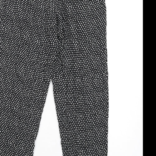 Marks and Spencer Womens Black Geometric Viscose Trousers Size 8 L28 in Regular Drawstring