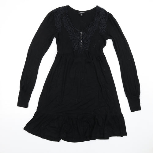 Warehouse Womens Black Viscose A-Line Size 8 V-Neck Pullover