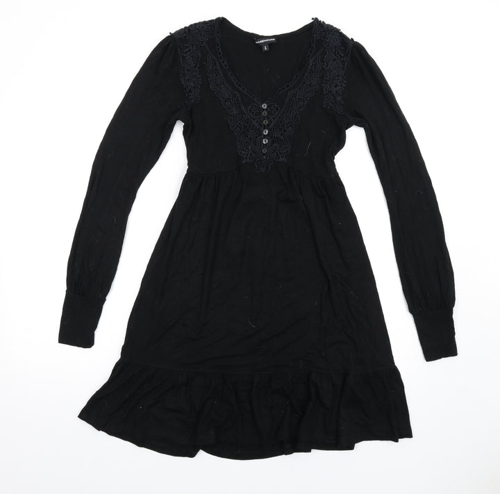 Warehouse Womens Black Viscose A-Line Size 8 V-Neck Pullover
