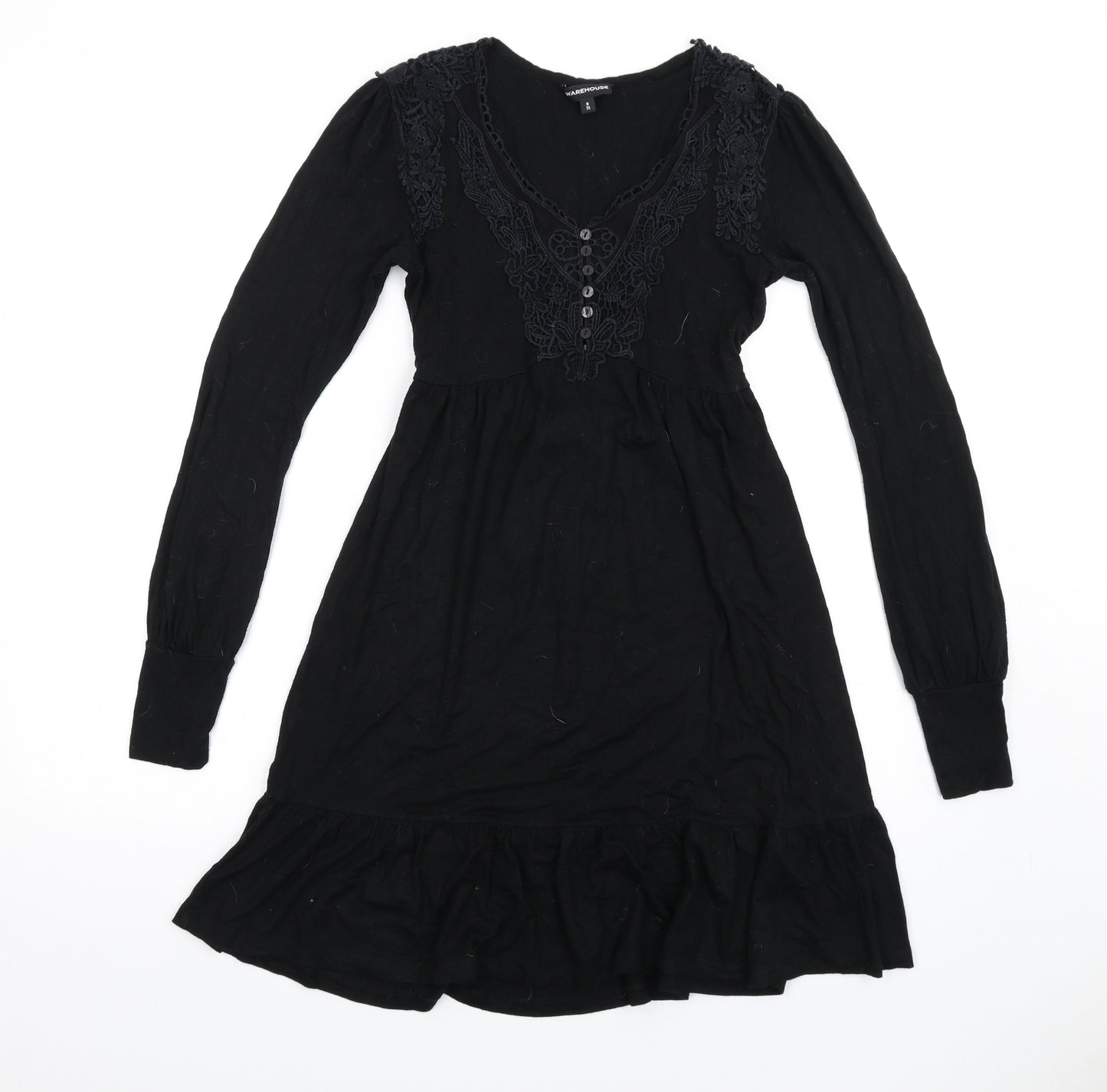 Warehouse Womens Black Viscose A-Line Size 8 V-Neck Pullover