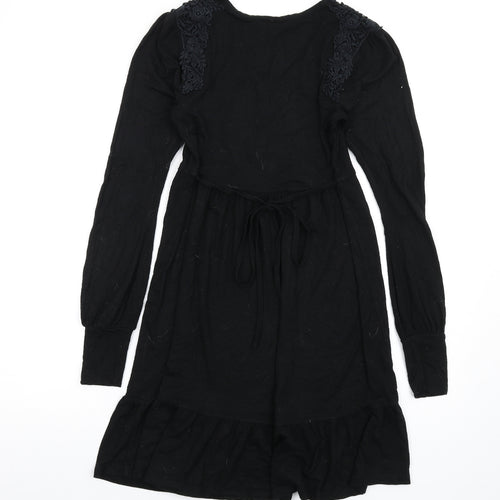 Warehouse Womens Black Viscose A-Line Size 8 V-Neck Pullover