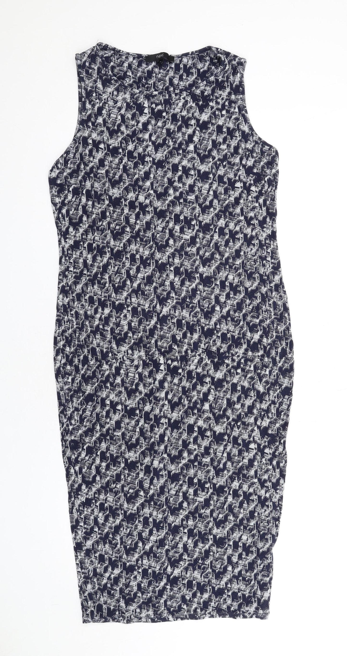 NEXT Womens Blue Geometric Viscose Bodycon Size 14 Round Neck Pullover