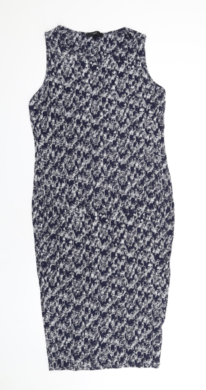 NEXT Womens Blue Geometric Viscose Bodycon Size 14 Round Neck Pullover