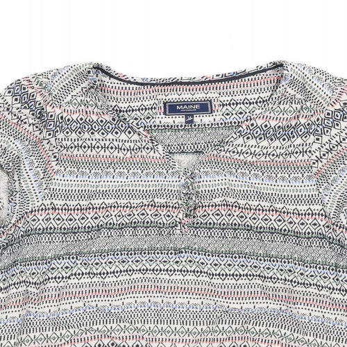 Maine Womens Multicoloured Geometric Viscose Basic T-Shirt Size 14 V-Neck
