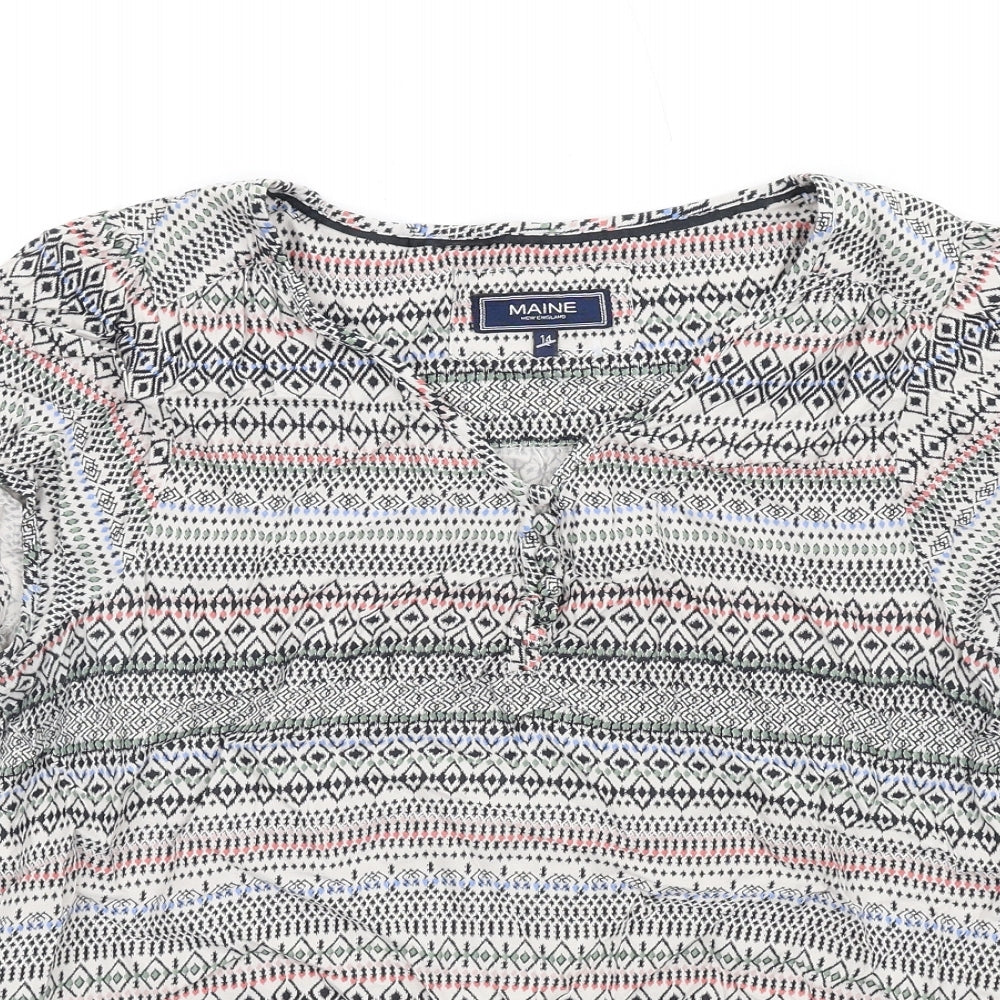 Maine Womens Multicoloured Geometric Viscose Basic T-Shirt Size 14 V-Neck