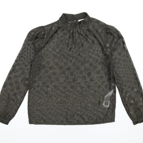 Saint Tropez Clothing Womens Green Polka Dot Polyester Basic Blouse Size XS Mock Neck
