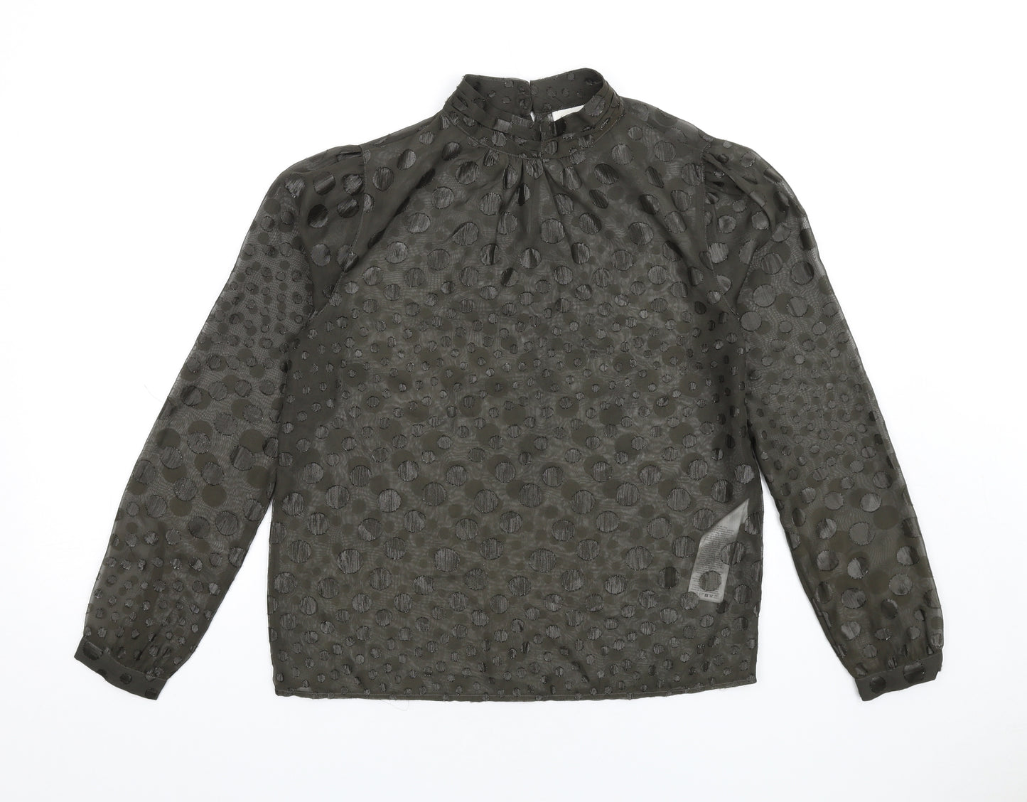 Saint Tropez Clothing Womens Green Polka Dot Polyester Basic Blouse Size XS Mock Neck