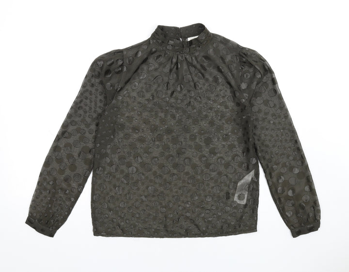 Saint Tropez Clothing Womens Green Polka Dot Polyester Basic Blouse Size XS Mock Neck