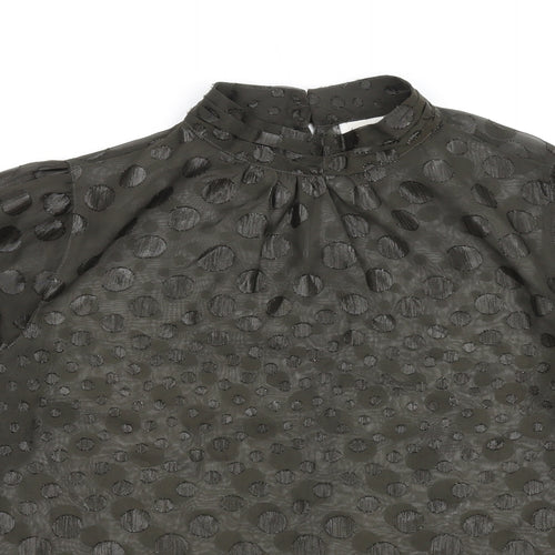 Saint Tropez Clothing Womens Green Polka Dot Polyester Basic Blouse Size XS Mock Neck