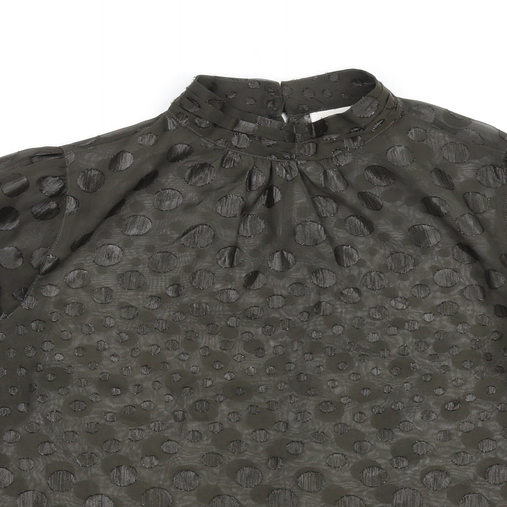 Saint Tropez Clothing Womens Green Polka Dot Polyester Basic Blouse Size XS Mock Neck