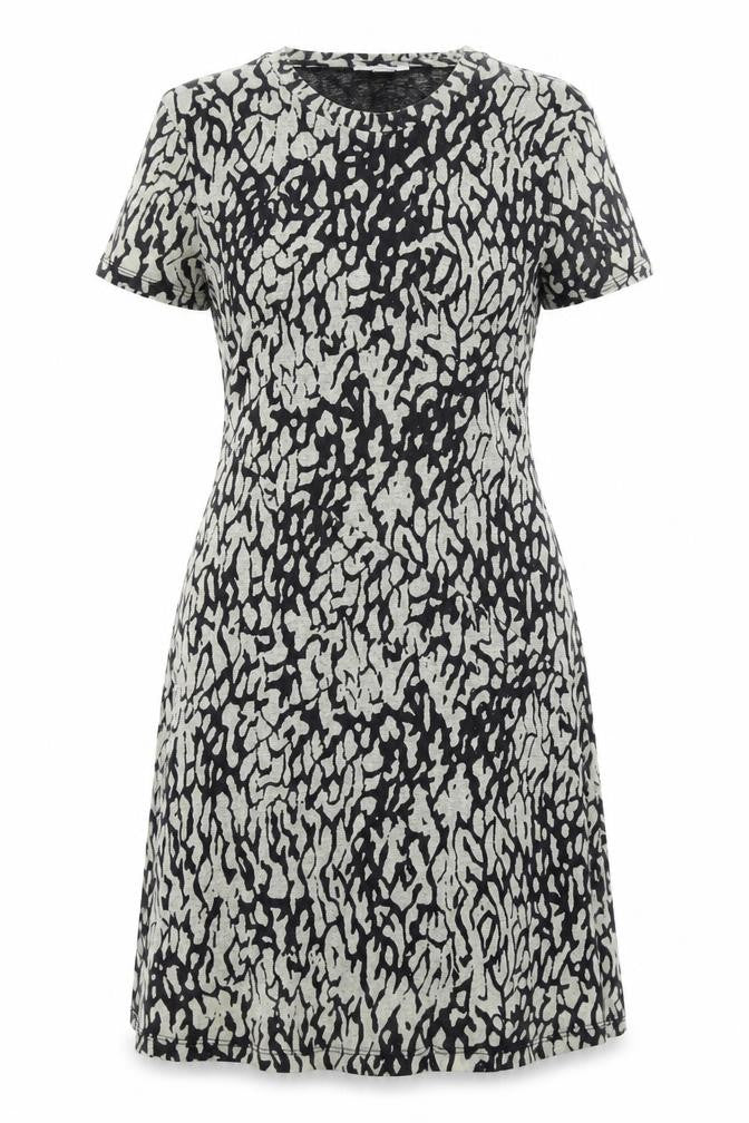 Front view of Topshop women’s black geometric polyester a-line, size UK 14, round neck pullover