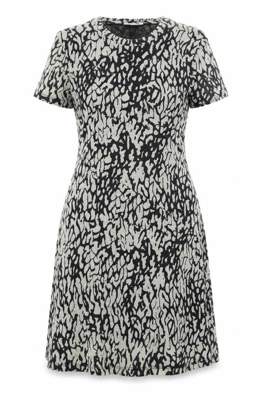 Front view of Topshop women’s black geometric polyester a-line, size UK 14, round neck pullover
