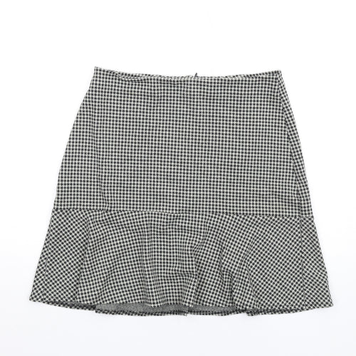 Gap Womens Black Geometric Cotton A-Line Skirt Size 10 Zip - Houndstooth