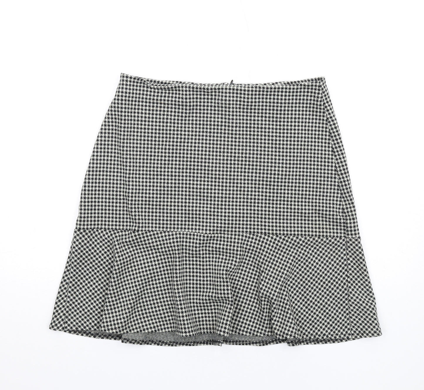 Gap Womens Black Geometric Cotton A-Line Skirt Size 10 Zip - Houndstooth