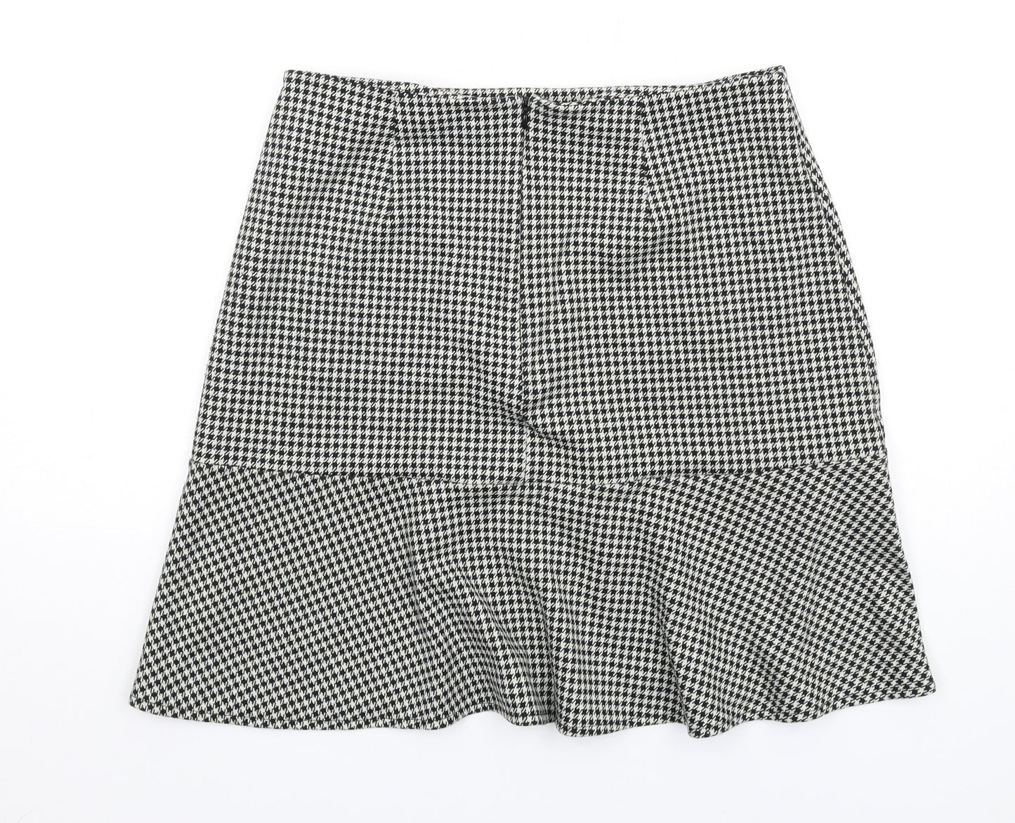 Gap Womens Black Geometric Cotton A-Line Skirt Size 10 Zip - Houndstooth