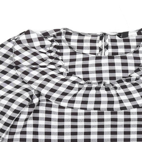 H&M Womens Black Check Polyester Basic Blouse Size 2XS Round Neck - Ruffle