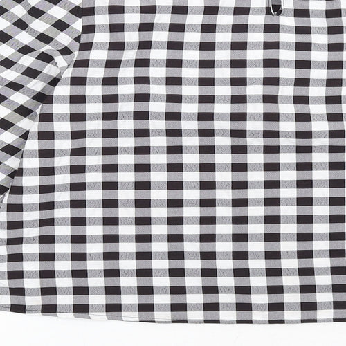 H&M Womens Black Check Polyester Basic Blouse Size 2XS Round Neck - Ruffle