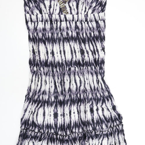 New Look Womens Blue Tie Dye Cotton Maxi Size 26 Scoop Neck Pullover - Beaded Neckline