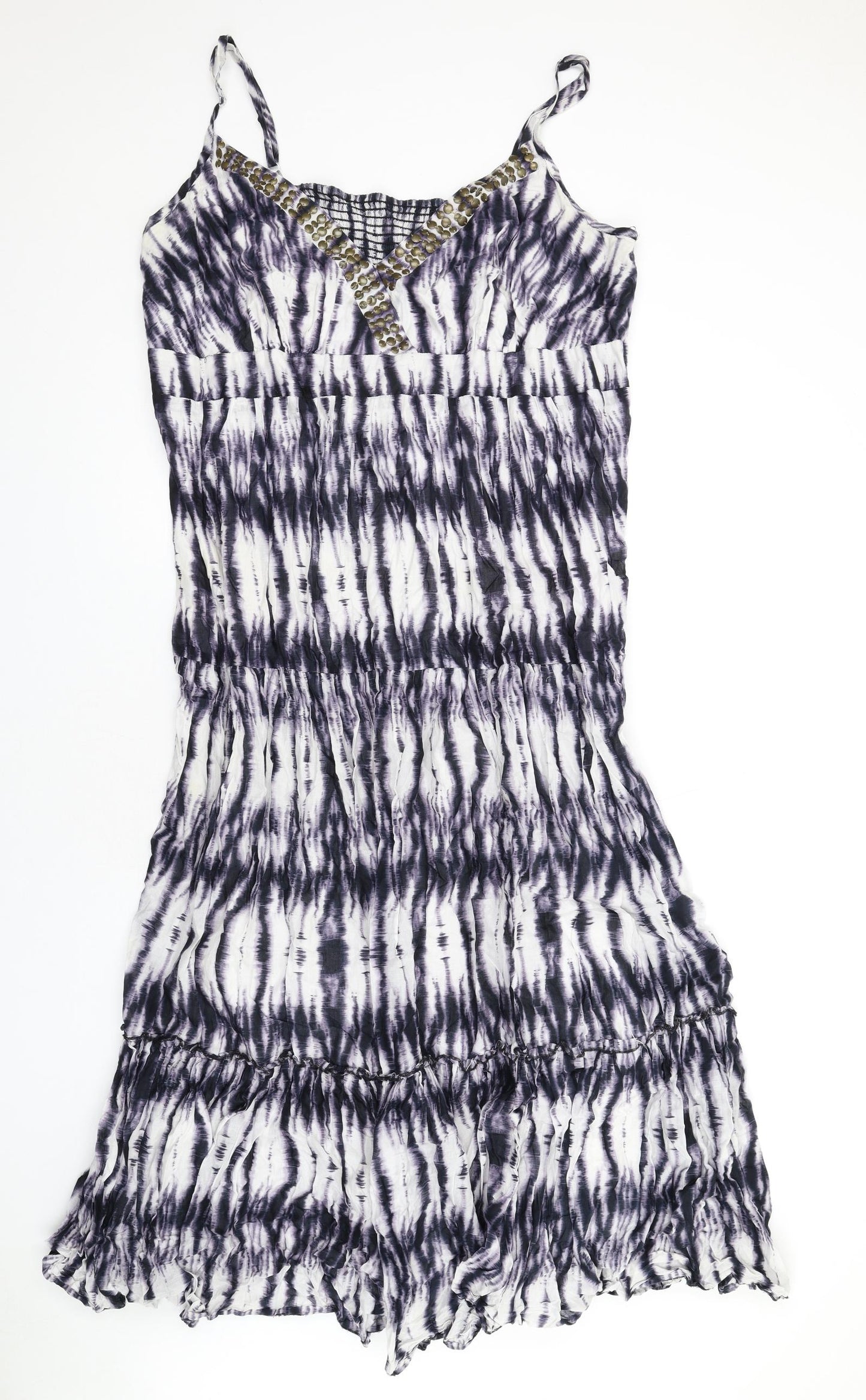New Look Womens Blue Tie Dye Cotton Maxi Size 26 Scoop Neck Pullover - Beaded Neckline