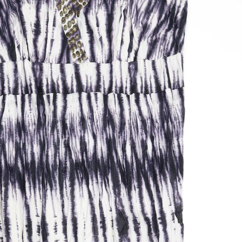 New Look Womens Blue Tie Dye Cotton Maxi Size 26 Scoop Neck Pullover - Beaded Neckline