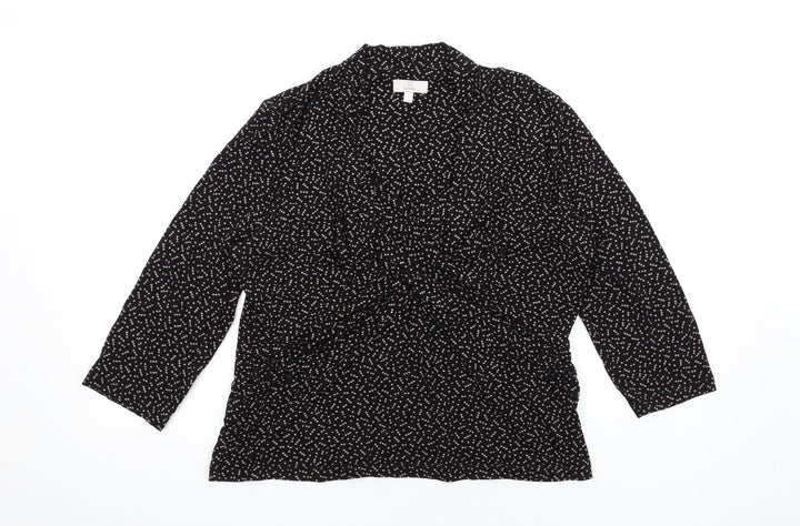 CC Womens Black Geometric Viscose Basic T-Shirt Size L V-Neck