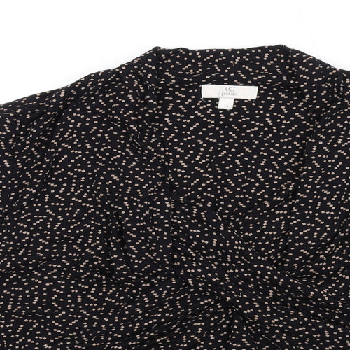 CC Womens Black Geometric Viscose Basic T-Shirt Size L V-Neck