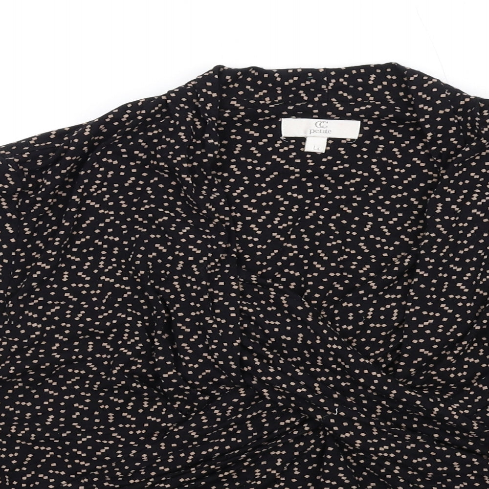 CC Womens Black Geometric Viscose Basic T-Shirt Size L V-Neck