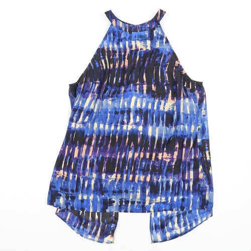 BB Dakota Womens Blue Geometric Polyester Basic Tank Size XS Round Neck