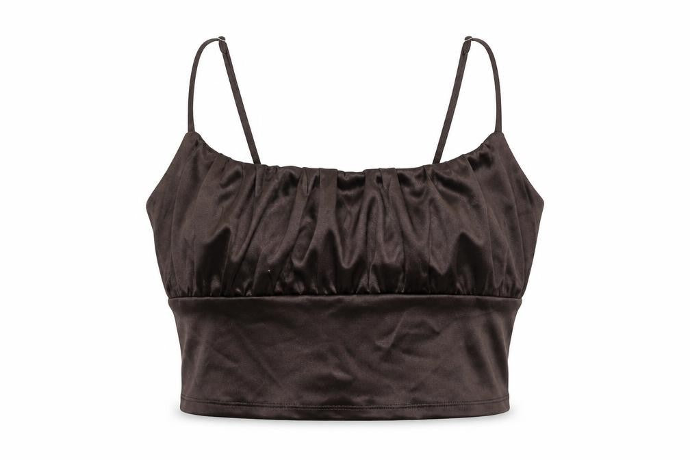 Front view of H&M women’s brown polyester camisole t-shirt, size L, scoop neck