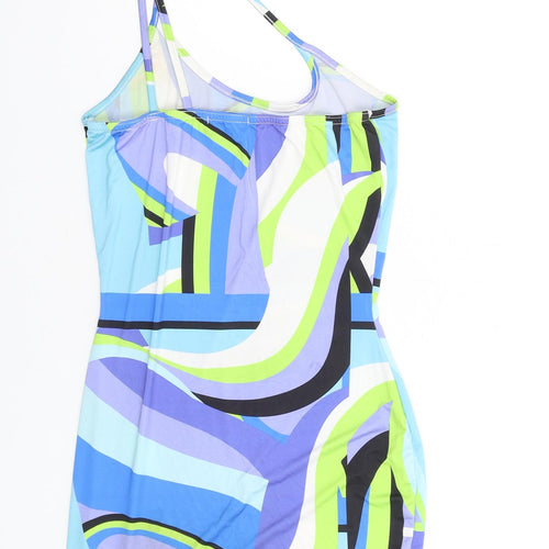 PRETTYLITTLETHING Womens Multicoloured Geometric Polyester Bodycon Size 8 One Shoulder Pullover