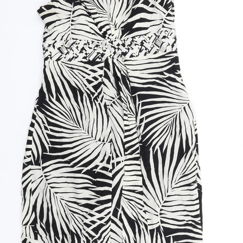 Monsoon Womens Black Geometric Silk A-Line Size 14 Square Neck Zip