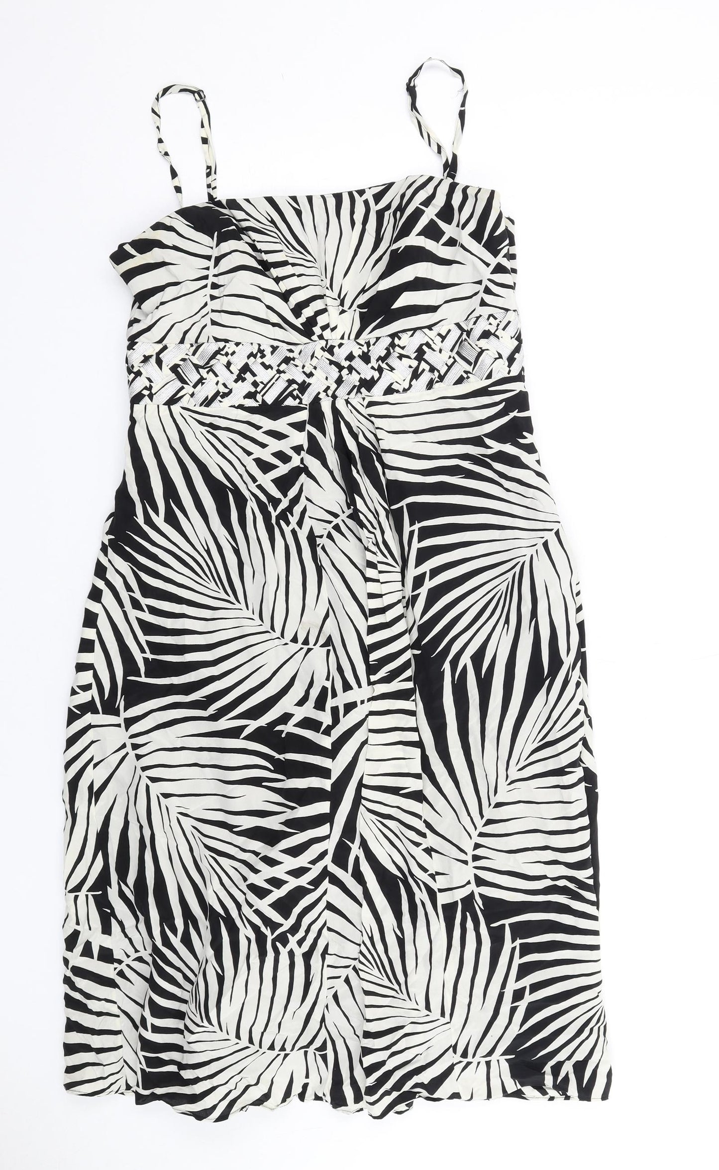Monsoon Womens Black Geometric Silk A-Line Size 14 Square Neck Zip