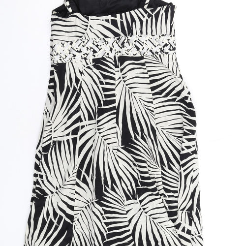 Monsoon Womens Black Geometric Silk A-Line Size 14 Square Neck Zip