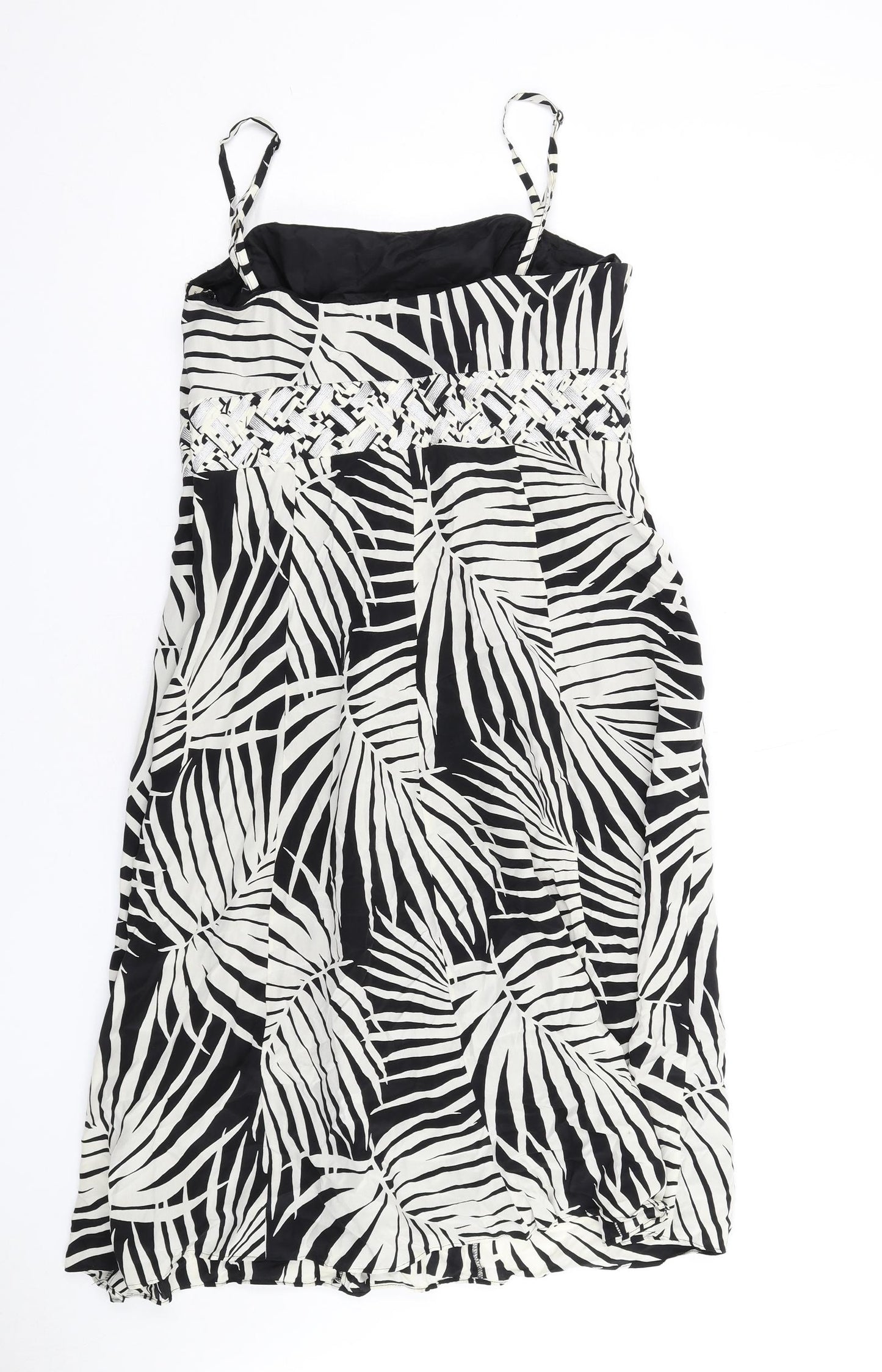 Monsoon Womens Black Geometric Silk A-Line Size 14 Square Neck Zip