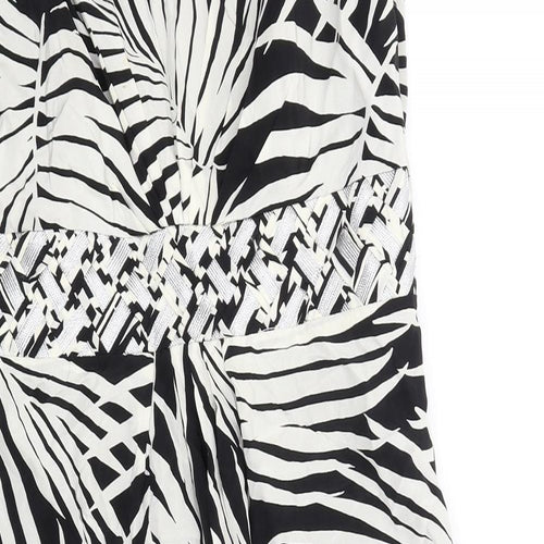 Monsoon Womens Black Geometric Silk A-Line Size 14 Square Neck Zip