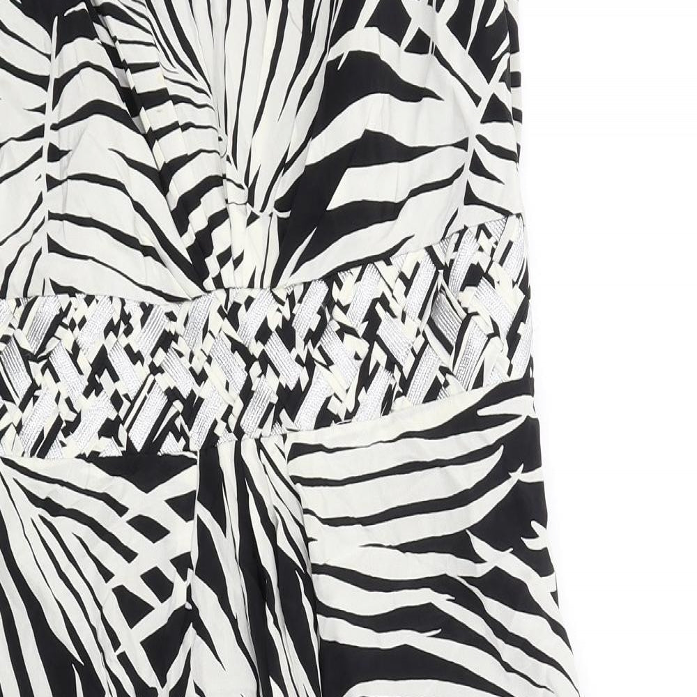 Monsoon Womens Black Geometric Silk A-Line Size 14 Square Neck Zip